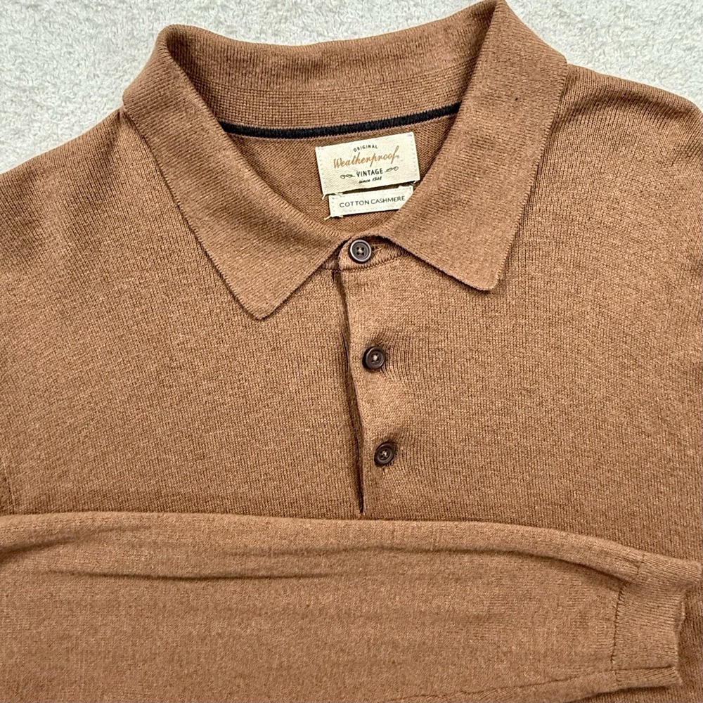 Weatherproof Vintage Cotton Cashmere Polo Sweater Men's Medium Brown Long Sleeve - Picture 3 of 7